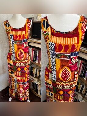 Jane Ashley Women's Sz med midi sleeveless multi-floral pattern pullover dress